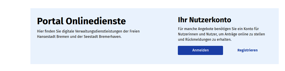 Screenshot der Startseite, um sich anzumelden