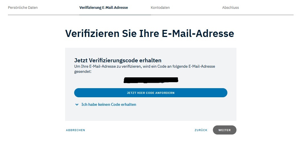 Screenshot, um einen Verifizierungscode zu erhalten