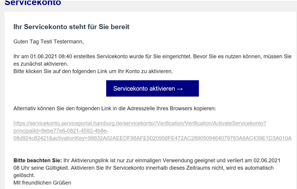 Hamburg Service Servicekonto aktivieren