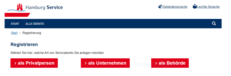 Hamburg Service Registrieren